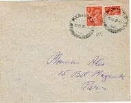 IRIS 3FR ORANGE + 1 COUPE EN 2 LETTRE HORPOLAN PARIS RP 21.1.1947