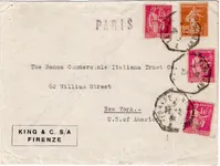N° 235+289+369X2 PERFORES D.D. LETTRE CACHET OCTOG LA HAVRE A NEW YORK 1936+ GRIFFE PARIS POUR USA