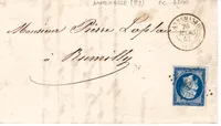 FRANCE N° 14 PC 4200 TYPE 15 ANNEMASSE 26 MARS 1861 LETTRE FILATURE FILLINGES