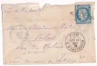 BALLON MONTE LE PARMENTIER CERTAIN PARIS 16 DEC 1870 ARRIVE CALAIS 31 DEC 1870 PAS DE CALAIS
