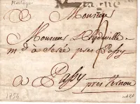 ORNE MARQUE MORTAGNE 1754 LETTRE POUR VERNOUX COTE 600€