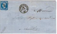 N° 14 PC 4243 TYPE 15 ST PIERRE D'ALBIGNY 26 JUIL 1862 LETTRE COTE 130€