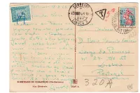 N° 1233 SEUL CARTE CACHET PERLE  ST BERTRAND HTE GARONNE 1963 POUR PORTUGAL TAXE 50C
