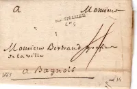 HERAULT PETITE MARQUE MONTPELLIER LENAIN N°5 1761 LETTRE POUR BAGNOLS COTE 130€