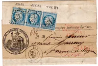 N° 60 BANDE DE 3 BANDE REC TRIBUNAL DE DAX LANDES GC 1283 21 NOV 1872 +  RETOUR 3753 ST MARTIN DE SEIGNAN
