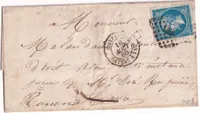 N°14 HONFLEUR BATEAU A VAPEUR 1860 POUR ROUEN SEINE INFERIEURE SUR TIMBRE PC 1496 LE HAVRE