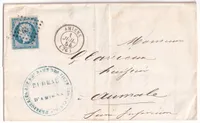 N°14 PC 65 AMIENS SOMME DU 1ER JUILLET 1854 1ER JOUR TARIF A 20C