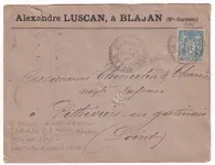 N°90 CAD TYPE FB84 BLAJAN HAUTE GARONNE FACTEUR BOITIE POUR PITHIVIERS LOIRET
