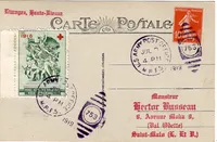 SEMEUSE 10C N° 138 CARTE LUZ MEC KILLER US ARMY POST OFFICE 753 1919 + VIGNETTE CROIX ROUGE