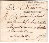 CHARENTE INFERIEURE MARQUE TAILLEBOURG 1782 LETTRE POUR LA ROCHELLE COTE 1300€