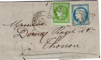 BORDEAUX 5C + SIEGE 20C LETTRE GC 110 ANNECY 5 DEC 1871 HAUTE SAVOIE
