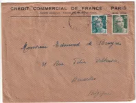 N°713 728 GANDON PERFORE CREDIT COMMERCIAL DE FRANCE PARIS  POUR BRUXELLES BELGIQUE 3EME ECHELON