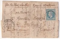 BALLON MONTE PLI CONFIE DU GENERAL UHRICH CAD LUZARCHE 20.11.1870 POUR TRELMUR TARN AU DOS AMBULANT CALAIS A PARIS 22.11.1870 SANS ARRIVE