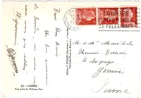 MULLER 6FR PAIRE +1  ROULETTE CARTE MEC LOURDES 7.10.1955 POUR SUISSE RARE AU TARIF