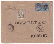 LETTRE DE LONDRES LONDON ANGLETERRE TAXE DUVAL 50C NOIR BORDEAUX GIRONDE 1893