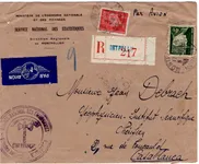 PETAIN 4FR50+1FR LETTRE REC AVION MONTPELLIER 1942 POUR MAROC + FRANCISQUE TRAVAIL FAMILLE PATRIE