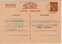 ENTIER IRIS 90C FAMILIAL BRUN  PORNICHET 12.5.1941 1FR JOUR EMISSION