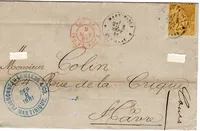 ALPHEE DUBOIS 25C BISTRE SEUL LETTRE MARTINIQUE ST PIERRE 8 SEPT 1881