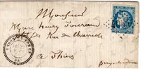 BORDEAUX GC 4054 TYPE 24 USSON EN FOREZ 22 MARS 1871 LETTRE LOIRE