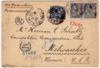 MOUCHON 25C RETOUCHE PAIRE + 25C SEMEUSE LIGNEE LETTRE REC PARIS 26 10.1.1905 POUR USA