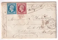 N°14 + 17 PC 2234 NEGREPELISSE TARN ET GARONNE DOUBLE PORT POR FORT DE FRANCE MARTINIQUE SUR LE BRICK L'OLIVIER 1859
