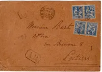 MOUCHON 25C PAIRE X2 LETTRE REC  AR DOUAI 19.4.1902 NORD
