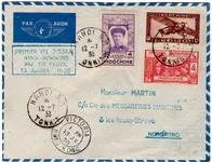 INDOCHINE 4CX2+ PA 10C LETTRE COVER AVION HANOI 1936 HONG KONG