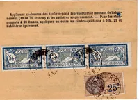 MERSON 5FR BANDE DE 3 CARTE ABONNEMENT POSTE RESTANTE TONNERRE YONNE 15.9.1927 AU TARIF
