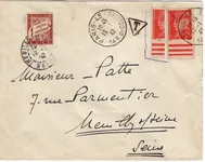 PETAIN 1FR+ 1 COUPE EN 2 LETTRE PARIS 19.1.1942 POUR NEUILLY TAXE 1FR