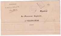 APRES LE DEPART SPECIAL N°2596 NAJAC AVEYRON BOITE RURALE E MONTEIL POUR VILLEFRANCHE 1868