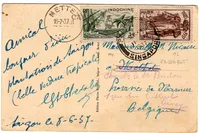 INDOCHINE 6C+3C CARTE COCHINCHINE PAQUEBOT SINGAPORE 1937 POUR BELGIQUE