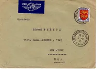 BLASON 20FR NORMANDIE SEUL LETTRE AVION STRASBOURG QUAI DE PARIS 2.8.1945 POUR USA AU TARIF