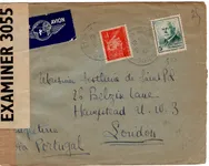 PETAIN 5FR+1FR LETTRE AVION ST FOY GIRONDE 31.10.1942 POUR LONDRES VIA PORTUGAL CENSURE