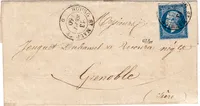 FRANCE N° 14 CACHET SARDE BOURG ST MAURICE 13 SEPT 1860 LETTRE + CERTIFICAT BUREAU RARE