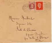PETAIN 1FR50 BRUN MIXTE DULAC 50C LETTRE MEC NANTES GARE 24.VII 1945 PAS DE TAXE TIMBRE PETAIN INTERDIT