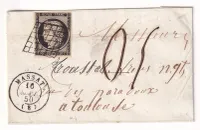 N°3 GRILLE MASSAT ARIEGE + TAXE 05 DU 16 SEPTEMBRE 1850 POUR TOULOUSE TARIF A 25C DU 1ER JUILLET 1850