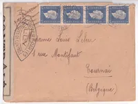 DULAC N°686 BANDE DE 4 TOURCOING NORD 1945 POUR TOURNAI BELGIQUE TARIF FRONTALIER RARE