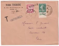 N°188A MINERALINE SEUL SUR LETTRE TARIF IMPRIME PARIS 1927 + TAXE 30C POSTE RESTANTE RARETE