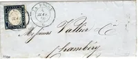 SARDE 20C EFFLEURE A GAUCHE LETTRE CACHET BLEU LA ROCHE 4 MAI 1859