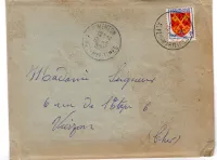 BLASON 1FR COMTAT SEUL LETTRE MENTON 12.5.1958 TEXTE AVEC CECOCRAMME