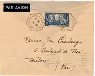 2F25 CENTENAIRE SEUL LETTRE AVION CACHET PERLE CROISEUR EMILE BERTIN 3.5.39