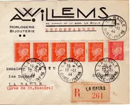 PETAIN 70X5+1FR LETTRE REC LA BAULE 10.11.1944 POCHE ST NAZAIRE