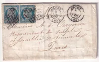 N°4 PAIRE GRILLE CAD TYPE 15 ARUDY BASSES PYRENEES 4 JUILLET 1850 POUR PARIS ASSEMBLEE NATIONALE