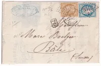 RARE COMBINAISON N°36 + 60 GC 2046D LILLE Qier ST MARTIN POUR BALE SUISSE 5C EN TROP SUPERFETATOIRE 12 OCT 1871