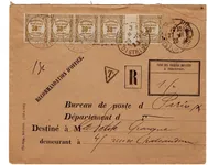 TAXE RECOUVREMENTS 30C BANDE DE 5 MILLESIME 3 PARIS 1923 ENVELOPPE VALEURS IMPAYEES