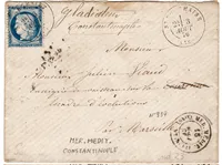 N° 60 ST PORCHAIRE 1876 LETTRE POUR JULIEN VIAUD DIT PIERRE LOTI + MER MEDI INDICE 23