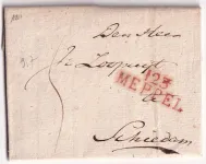 MARQUE CONQUIS 123 MEPPEL PAYS BAS EN ROUGE POUR SCHIEDAM 1811 NEDERLAND