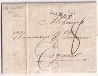 MARQUE MARITIME COLONIE PAR BREST FINISTERE 1802 TEXTE DE CAP FRANCAIS HAITI POUR COGNAC CHARENTE