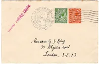 ENGLAND LETTRE PORTSMOUTH 1937 POUR LONDRES GRIFFE CROISEUR DUGUAY TROUIN