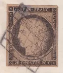 N°3 COULEUR FAUVE GRILLE TOULOUSE 23.10.1849 POUR VABRE TARN TAXE 2 ANNULEE